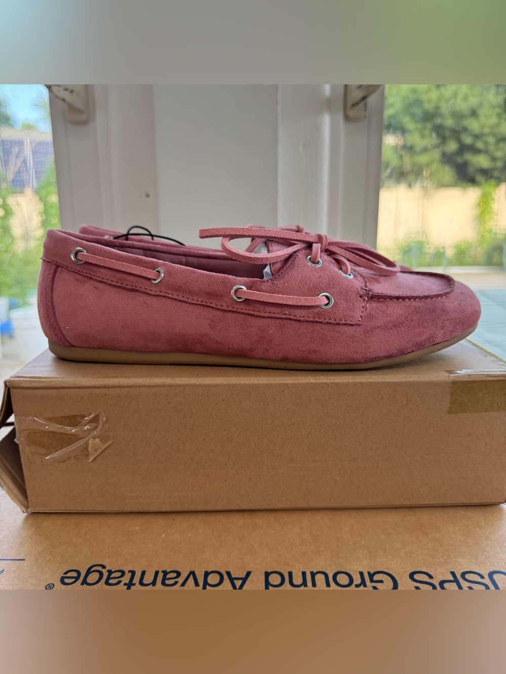 Time and Tru Womens Pink Faux Suede Boat Shoes Memory Foam Moc Toe Loafers 8 New - Picture 3 of 15